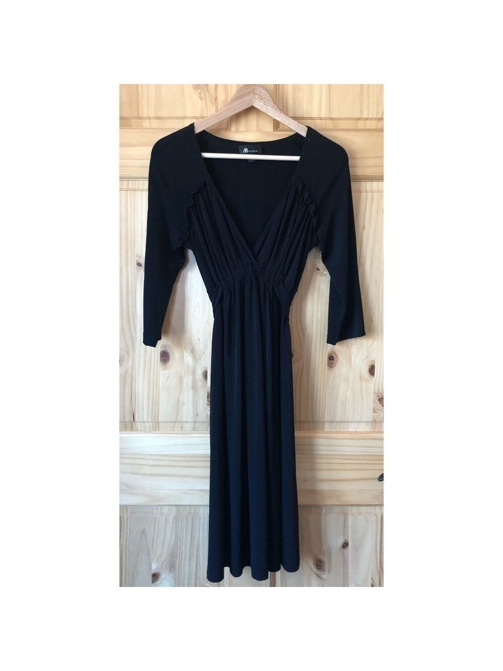 AB Studio Mock Wrap Figure Flattering Tie Back Dress Size M